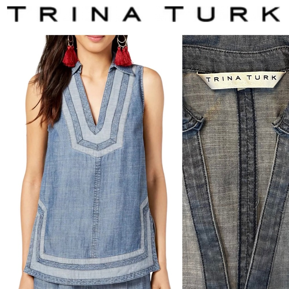 Trina Turk Pleasanton Sleeveless Chambray Tunic Top